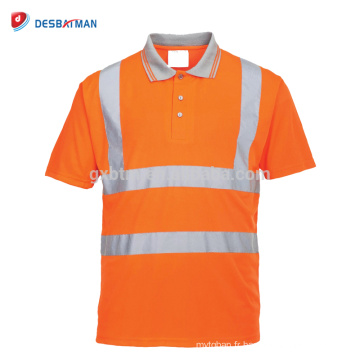 Haute Visibilité Orange 100% Polyester Oiseau Oeil Personnalisé Logo Plaine Sec Fit Réfléchissant de Sécurité Polo T-shirts Avec Ruban Réfléchissant